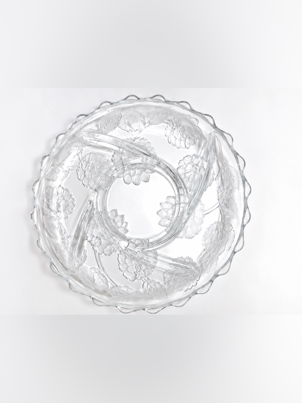 Vintage Crystal Clear Studios Chrysanthemum Sectional 13" Round Serving Platter